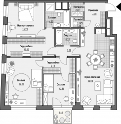 Двухкомнатная квартира 134.4 м²